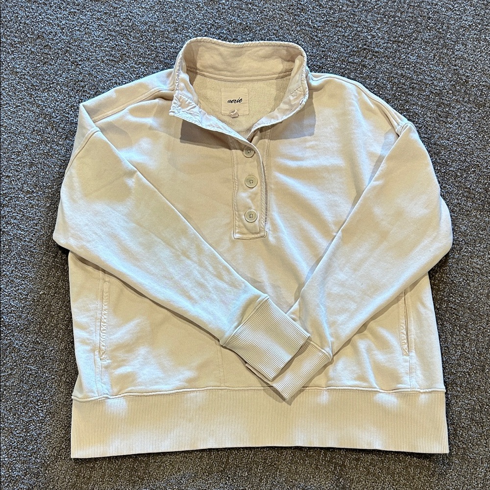 Aerie Women's Cream Button-Collar Sweater